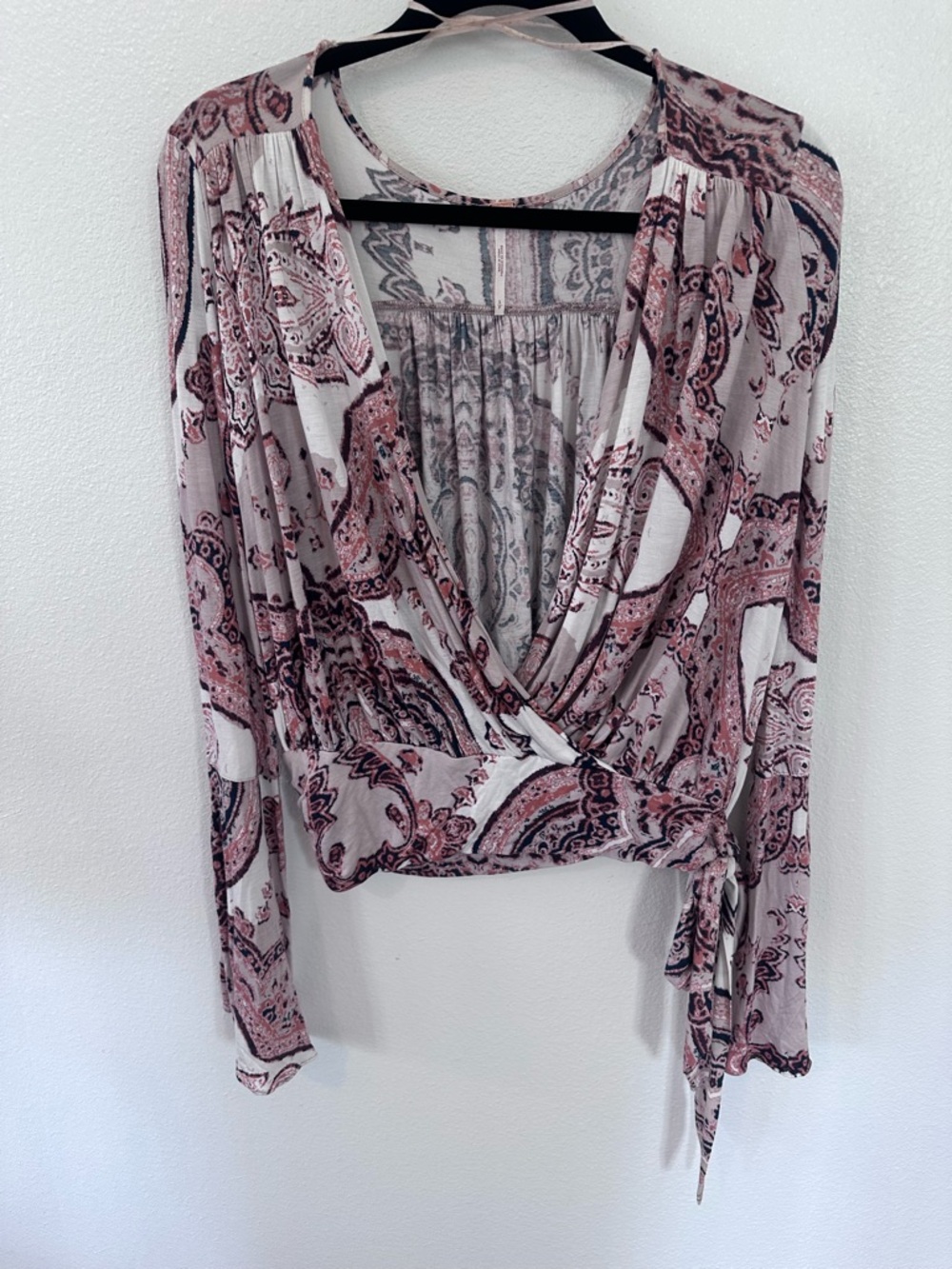 Free People Brown Paisley Wrap Long Sleeve Top
